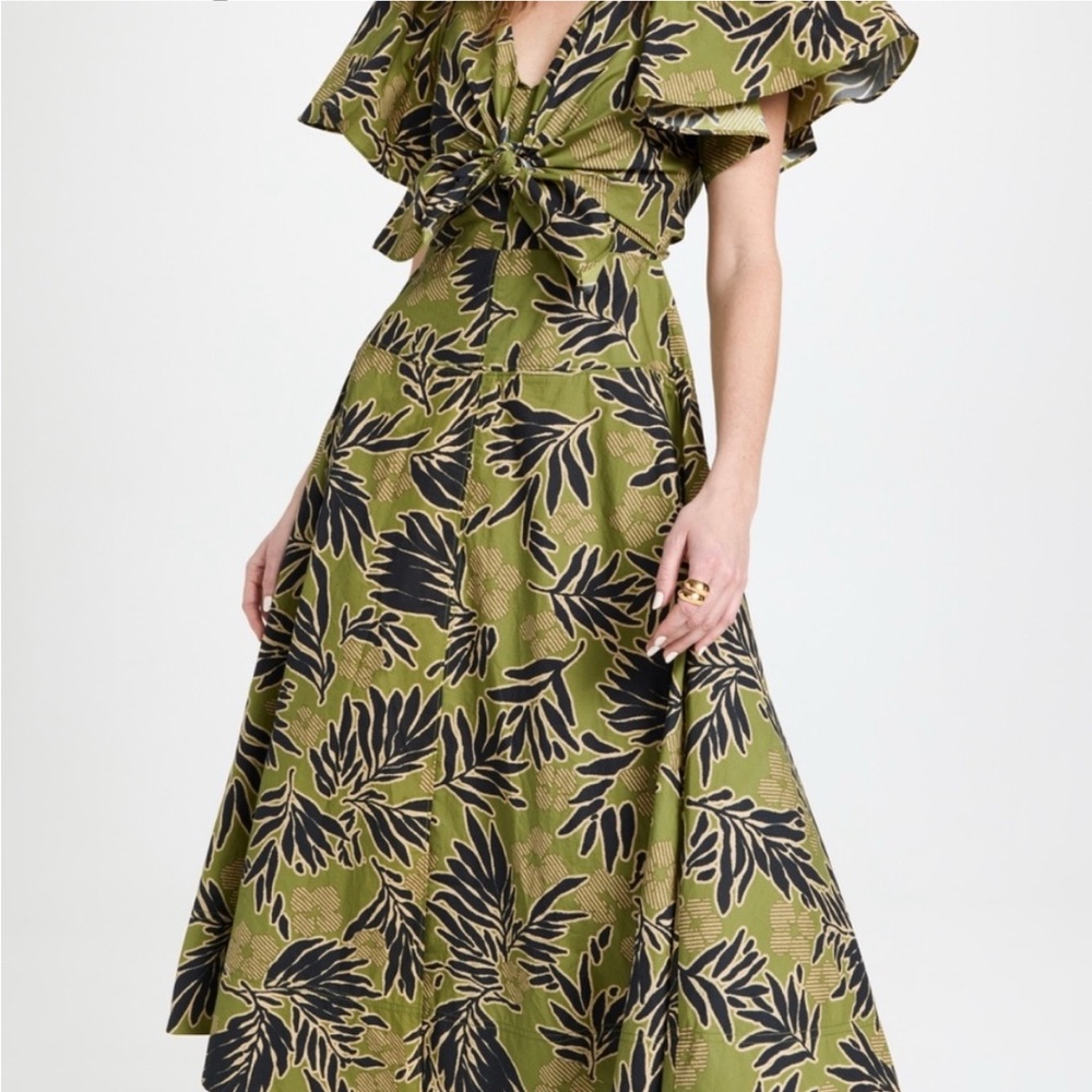 Tanya Taylor Green Leaf Print Maxi Dress